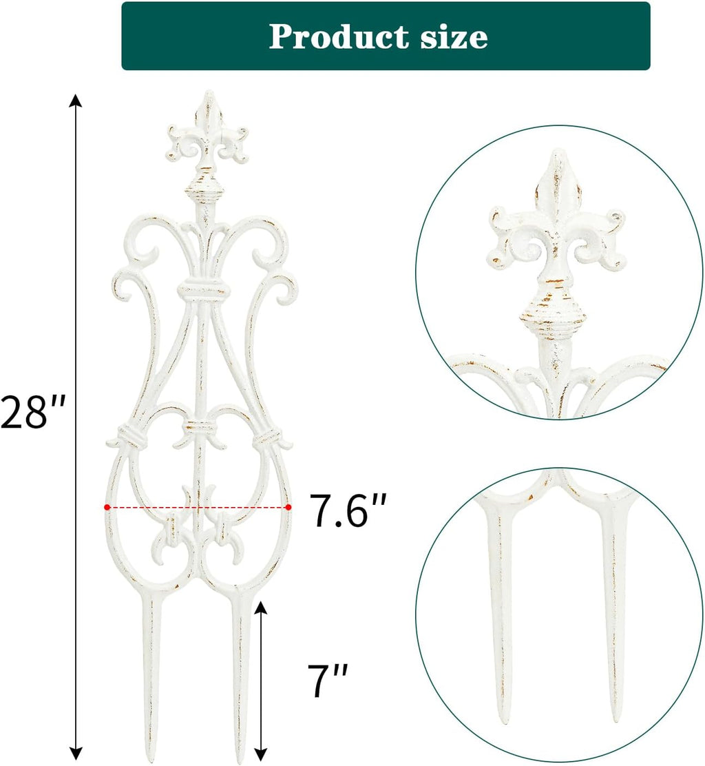 Sungmor Decorative Cast Iron Flower Bed Fence, 28" Tall Vintage Garden Edging Border, 4 Pack Heavy Duty Landscape Picket Fence Panels, Outdoor Plant Support Garden Stake, Victorian Yard Lawn Decor