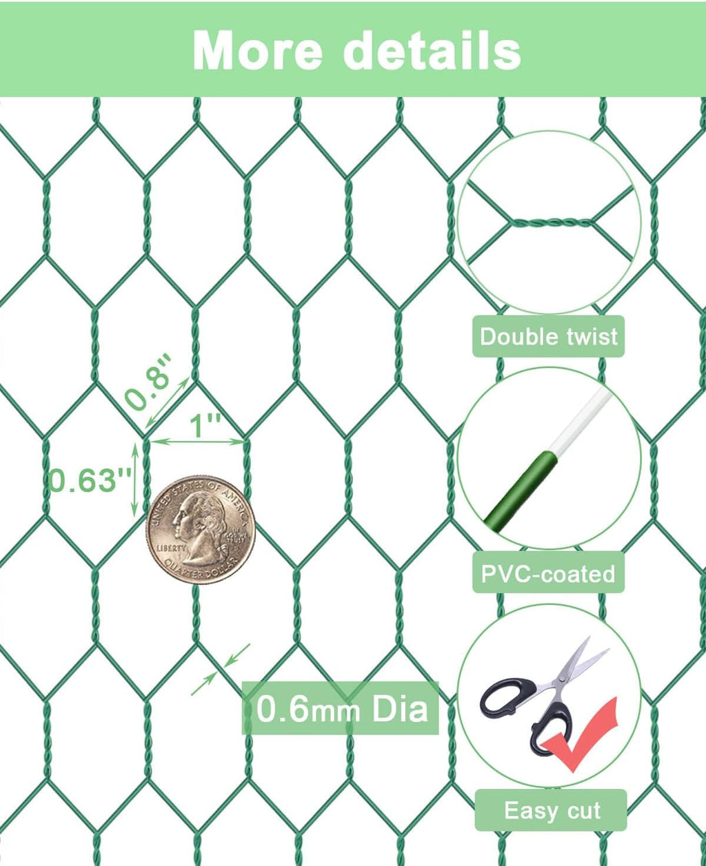 vensovo Garden Poultry Green Chicken Wire - 16.5 '' × 315 '' Chicken Wire Floral for Crafts, Garden Fence Animal Barrier, 1 inch Mesh Poultry Netting Fence, Pet/Rabbit/Chicken Wire Fencing