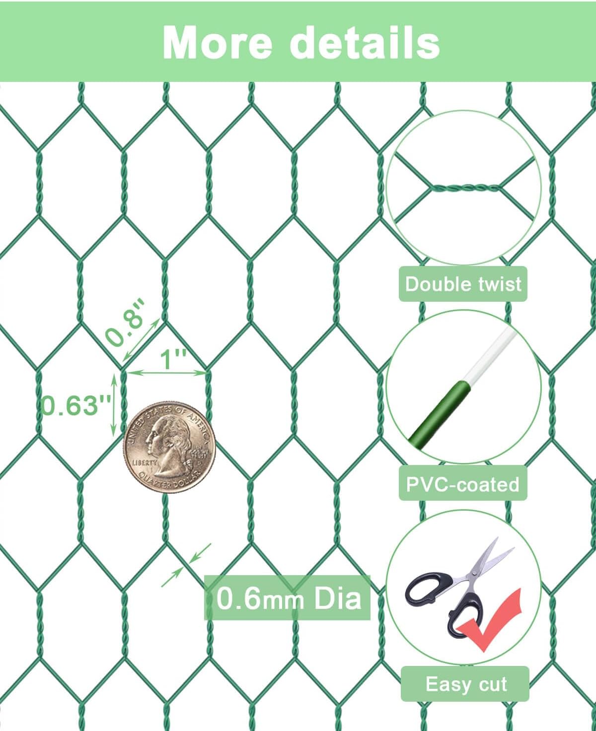 vensovo Garden Poultry Green Chicken Wire - 16.5 '' × 315 '' Chicken Wire Floral for Crafts, Garden Fence Animal Barrier, 1 inch Mesh Poultry Netting Fence, Pet/Rabbit/Chicken Wire Fencing