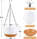 KPUVX 4 Pack Hanging Planter for Plants Indoor,8 Inch Plant Pot Outdoor Plastic Hanging Baskets with Drainage Holes and Chain for Garden Porch Plants(White+Black+Green+Beige)