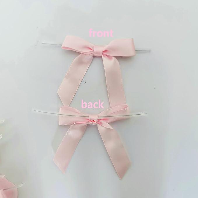 50pcs 2.5" Light Pink Polyester Satin Ribbon Bows with Twist Ties for Gift Wrapping Packing Easter Rabbit Decoration (Lt.Pink)