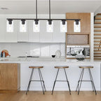 6-Light Kitchen Island Lighting Fixtures, Clear Glass Farmhouse Pendant Lights Hanging Chandelier in Oil Rubbed Bronze for Dining Room Table Cafe Bar