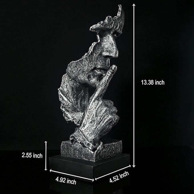 fazhongfa Thinker Statue - Silence is Gold Modern Decor Creative Abstract Art Figurine Resin Sculptures Decoration Room Home Study Office Figurines for Desktop Shelf Table Ornament (Silver)