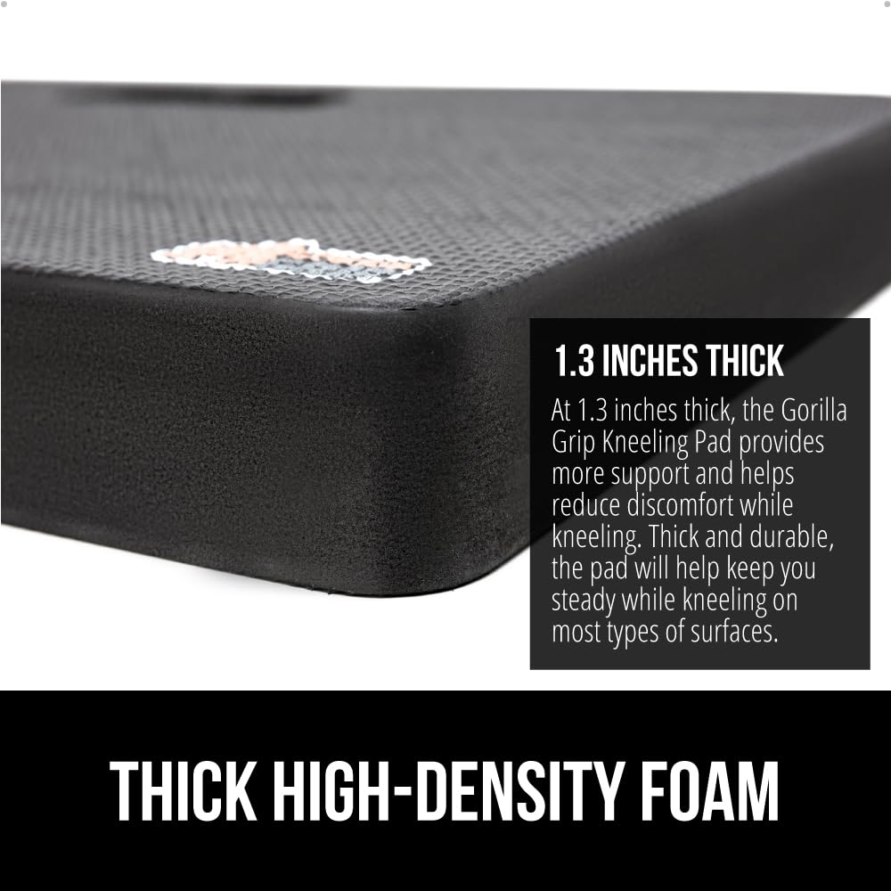 GORILLA GRIP® Extra Thick Supportive Foam Kneeling Pad, Large Cushion Heavy Duty Knee Pads for Gardening, Baby Bath Time, Dirt and Water Resistant, Workout and Garden Supplies, 17.5x11, Black