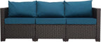Outdoor Furniture Wicker Outdoor Couch Patio Furniture 3-seat Sofa Deep Seat Hight Backrest Non-Slip Cushions, Peacock Blue