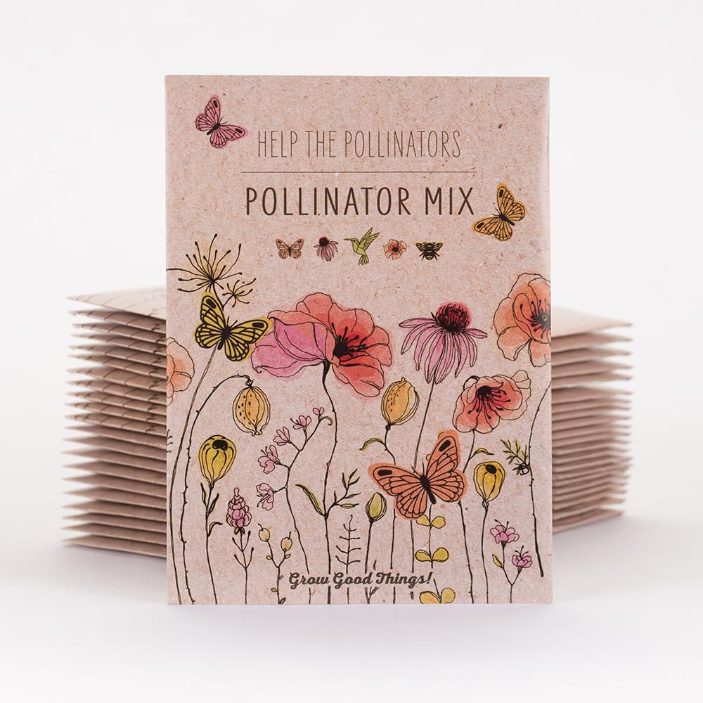 Bentley Pollinator Mix - Pre-Filled, Non-GMO, Non-Coated Butterfly Packets - 25 Annual Wildflower Seeds - Perfect Eco-Friendly Gift