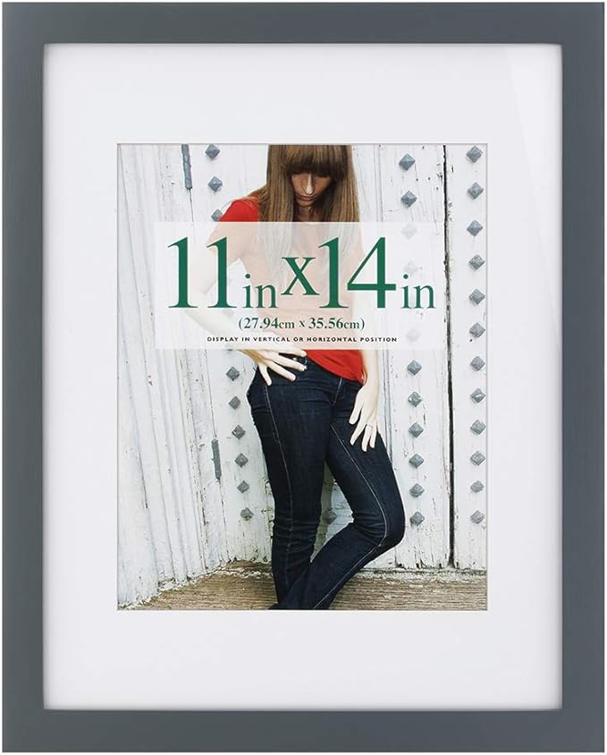 RPJC 11x14 inch Picture Frame Made of Solid Wood and High Definition Glass Display Pictures 8x10 with Mat or 11x14 Without Mat for Wall Mounting Photo Frame Grey