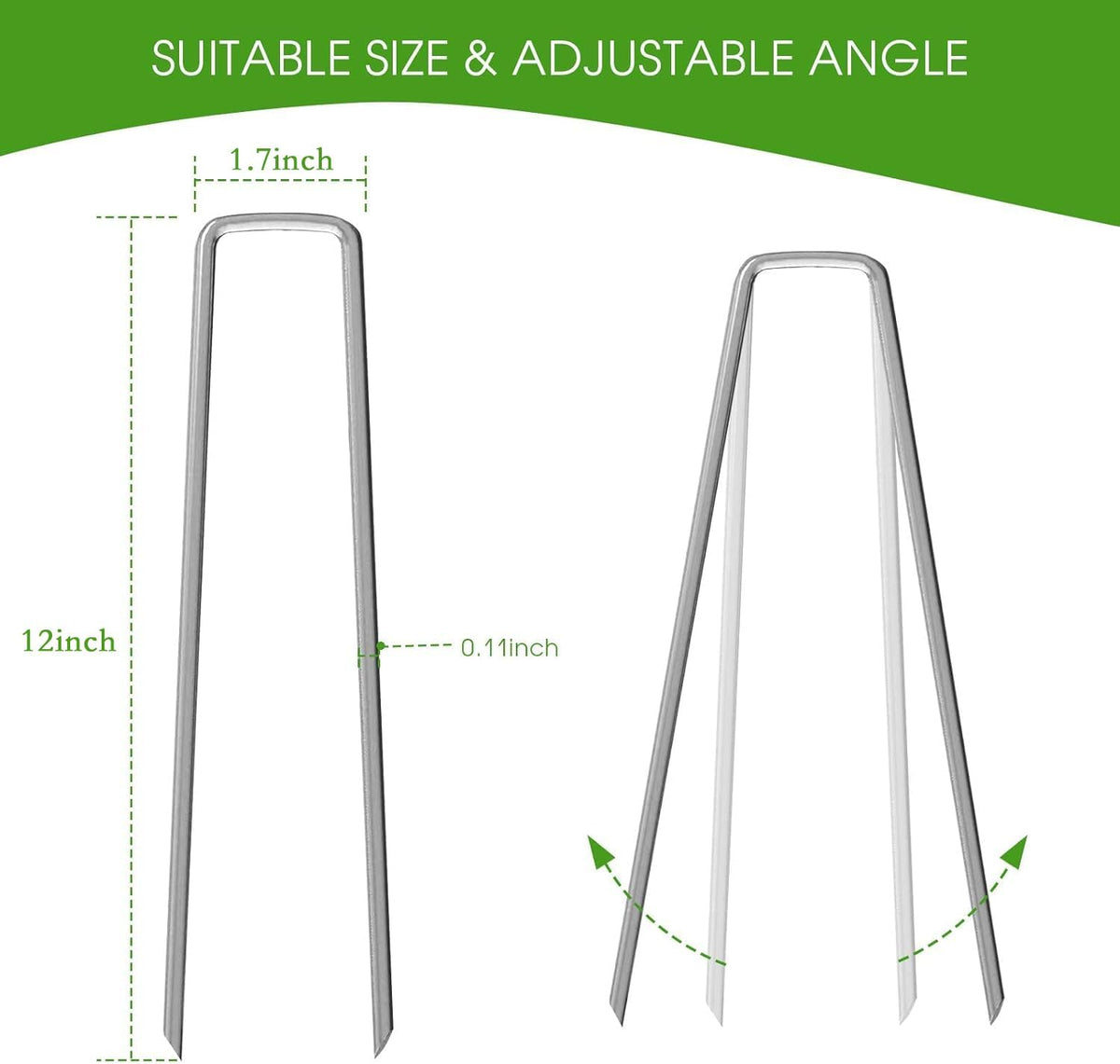 12 Inch Galvanized Garden Landscape Staples Stakes, 25 50 100 PCS Anti-Rust Garden Staples U-Shaped Landscape Pins for Secure Lawn Fabric (100, 12 Inch)
