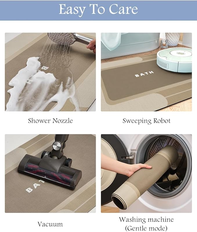Bath Mat-Bath Mat Rug Non Slip Super Absorbent Stain Resistant Quick Dry Thin Bathroom Rug-Bath Mats for Bathroom Floor Bathtub Vanity-Bathmat Bath Rug Easy Care-17"x27",Beige