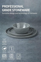 Famiware Mars Plates and Bowls Set, 24 Pieces Dinnerware Sets, Dishes Set for 8, Dark Gray