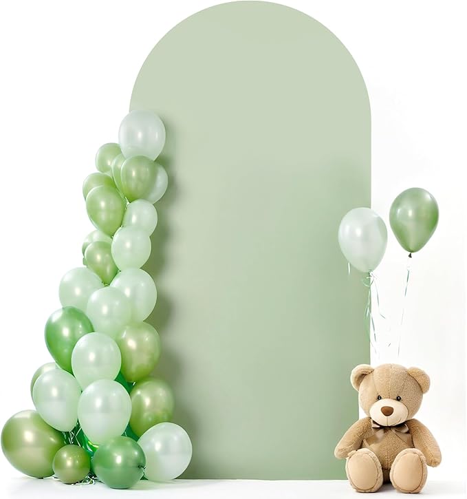 HEMMOTOP Green Arch Cover, 7.2 ft Spandex Wedding Balloon Arch Covers Stretchy Backdrop, Round Top Photo Stand Cover for Birthday, Baby Shower, Party, Reusable Double-Sided (Matcha Green, 7.2 ft)