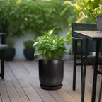 Ceramic Planter 10 Inch - Ceramic Pot for Indoor Plants Outdoor Plant Pot with Drainage Hole and Saucer Cylinder Flower Pot Black