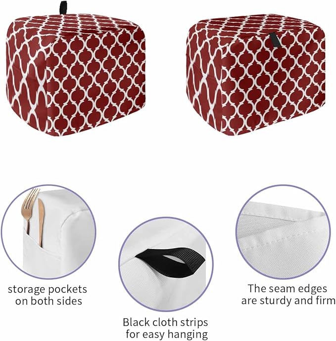 Toaster Cover 4 Slice Geometric Moroccan Toaster Oven Cover with Pockets Moroccan Trellis Design Red Bakeware Protector Small Kitchen Appliance Dust Covers and Fingerprint Protection for Women