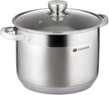 Daniks Standard Stainless Steel Stock Pot with Glass Lid – Induction 10 Quart, Dishwasher Safe, Measuring Scale, For Soup, Pasta, Stew, Silver