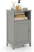 Tangkula Bathroom Storage Cabinet, Freestanding Wooden Single Door Side Floor Organizer with Adjustable Shelf, Small Bathroom Cabinet for Small Spaces, Living Room (Grey)