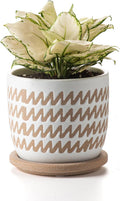 Ceramic Flower Pots Indoor-Outdoor: 5.75 Inch Planters with Drainage Holes & Saucer - Modern Decorative Plant Pots Ceramic for Home Gardeners (Wave)