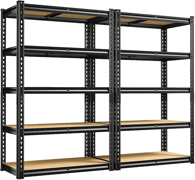 REIBII Storage Shelves 2020LBS Garage Shelving 5 Tier Heavy Duty Shelving Adjustable Metal Shelf 59.8" H Pantry Shelf for Kitchen Warehouse Basement 28" W x 12" D x 59.8" H, 2 Pack
