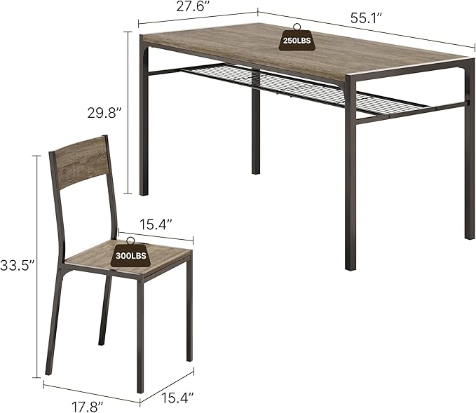 Gizoon Dining Table Set for 6 with Chairs, 7-Piece Kitchen Table Set for Small Space, Apartment, Kitchen, Dining Room, Space-Saving
