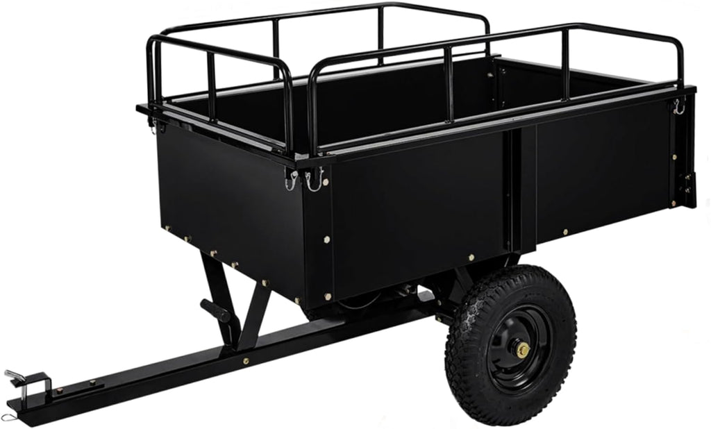750 LBS Heavy Duty ATV Trailer Tow Behind Steel Dump Cart, 15 Cu. Ft Garden Utility Trailer with Removable Sides & Rear Hitch for Riding Lawn Mower Tractor, Black