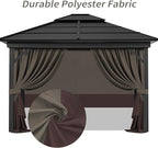 Gazebo Privacy Curtains 10' x 12' with Zipper 4-Panels Side Wall Universal Replacement for Patio, Outdoor Canopy, Garden and Backyard Khaki and Brown (Curtain Only)
