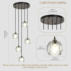 5 Lights Cluster Pendant Lighting, Brushed Black Crystal Pendant Chandelier, Foyer Chandelier Light Fixture Modern Hanging Lights for Kitchen Island Dining Room