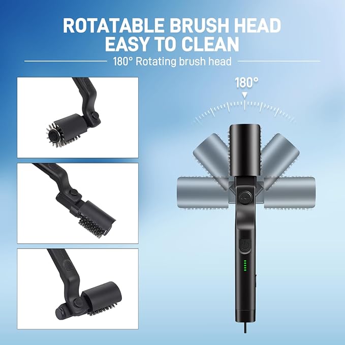 Automatic Electric Grill Cleaner - Rechargeable BBQ Brush w/Stainless Steel Head & Abrasive Replacement, Outdoor Grill Scraper Tool (Black)