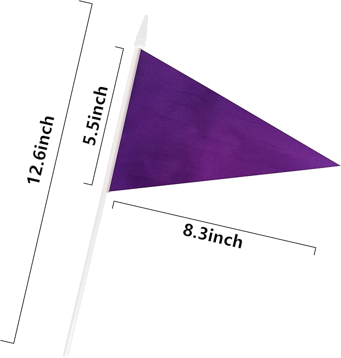 12 Pack Purple Pennant Flags Small Mini Hand Held Solid Color Pennant On Sticks Flags with 12.6"Solid Pole & Spear Top,Party Events Celebration,School,Grand Opening,Kids Birthday,Sports Clubs,Flower Pot