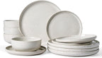 Famiware Meteor Plates and Bowls Sets for 4, 12 Pieces Dinnerware Sets, Microwave and Dishwasher Safe Dishes Set, Creamy White