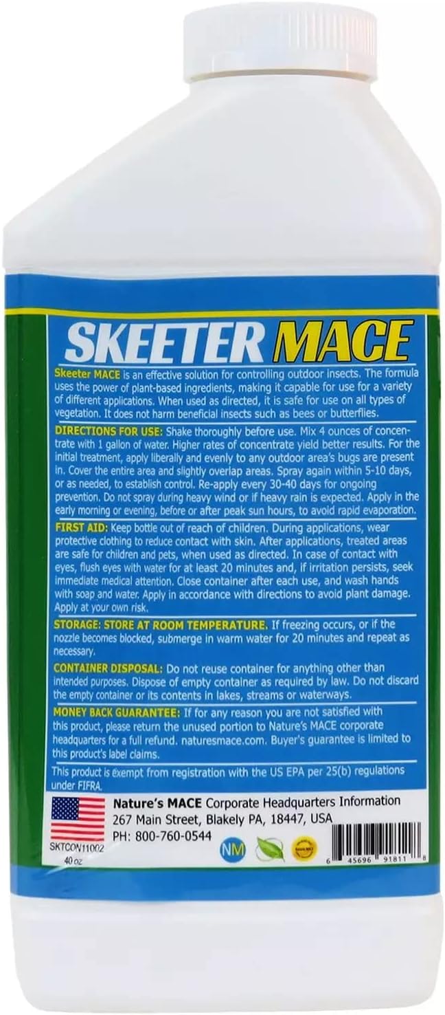 Nature’s MACE Outdoor Pest Repellent Spray – Kills & Repels Multiple Insect Types – Treats Lawns, Shrubs, and Patios – Safe for Family, Pets, and Plants – Essential Oil Formula with Fresh Scent – 40oz