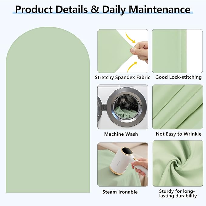 HEMMOTOP Green Arch Cover, 7.2 ft Spandex Wedding Balloon Arch Covers Stretchy Backdrop, Round Top Photo Stand Cover for Birthday, Baby Shower, Party, Reusable Double-Sided (Matcha Green, 7.2 ft)