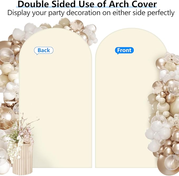 HEMMOTOP 7.2 ft Light Beige Arch Backdrop Cover (No Arch Stand), Ivory Spandex Arch Covers Stretchy Backdrop for Balloon, Wedding, Birthday Party, Baby Shower, Banquet Arch Decoratio