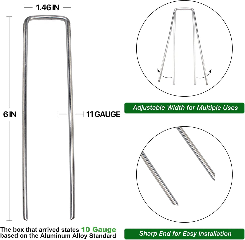 Landscape Staples 6 Inch 60 Pack 11 Gauge, Garden Staples Galvanized Landscape Pins Anti-Rust Landscape Fabric Stakes for Securing Irrigation Tubing, Fence, Weed Barrier, Ground Cover