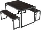 SHA CERLIN Kitchen Dining Table Set for 4 with Benches, Rustic Small Space Saving Dinette, Heavy Duty Metal Frame