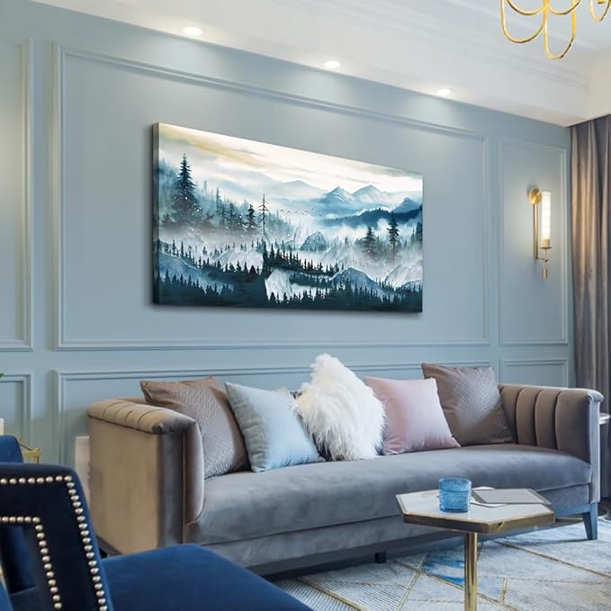Wapluam Abstract Framed Wall Art For Living Room Large Wall Decor For Bedroom Office Inspiration Pictures Fog forest Wall Painting Canvas Art Prints Artwork Modern Ready To Hang Home Decorations
