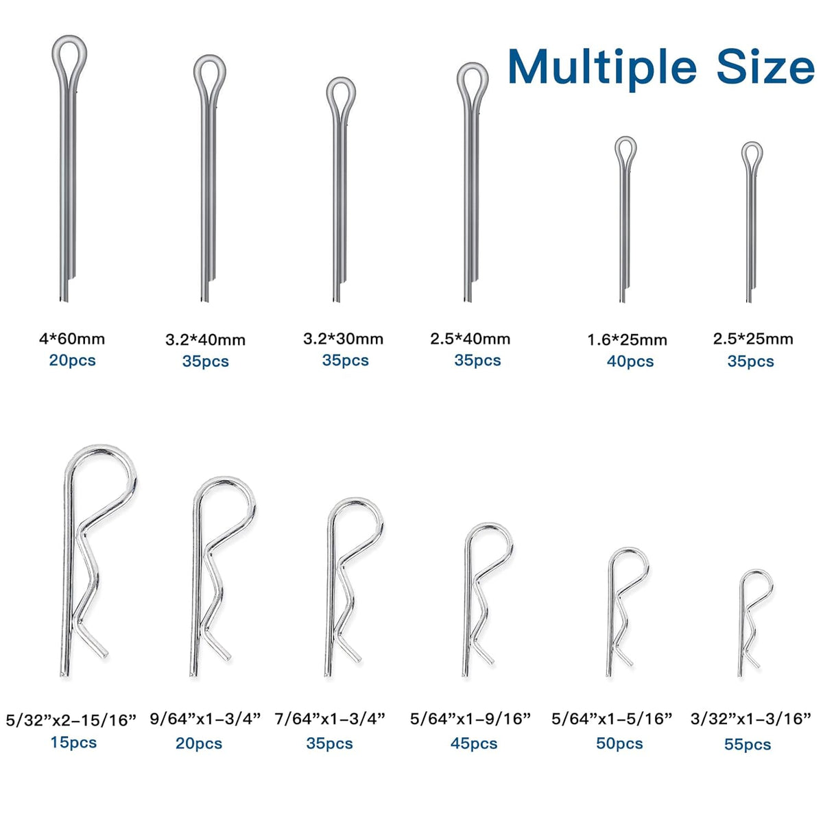 Boatsea 420Pcs Cotter Pin Assortment Kit R Clips Spring Retaining Hair Pins Assortment Kit, Including 6 Sizes 200PCS Cotter Pins and 6 Sizes 220PCS Hairpin Pins, Zinc-Plated