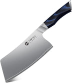 FINTISO Cleaver Knife 7 In, Kitchen Butcher Knife with G10 Ergonomic Handle, High Carbon Steel Vegetable Meat Cleaver, Heavy Duty Bone Chopper for Home and Restaurant
