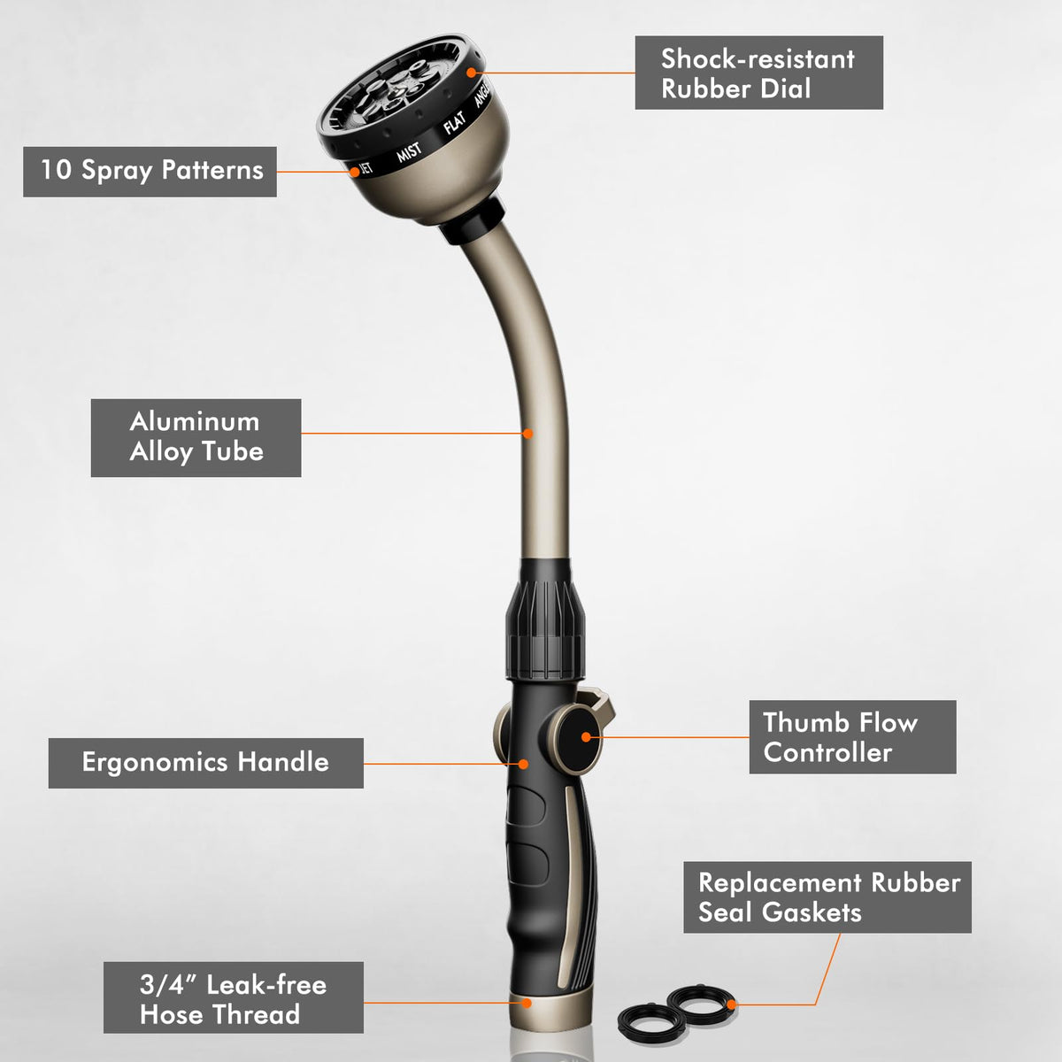 RESTMO Watering Wand Heavy Duty, 15-Inch Long Hose Nozzle Sprayer