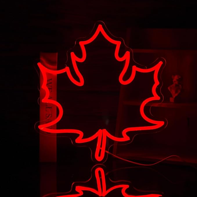 Maple Leaf Neon Sign LED Neon Red Leaf Light for Wall Decor Dimmable USB Light Up Sign for Living Room Hotel Bar Aesthetic Decoration(12.9 * 13.7 In)
