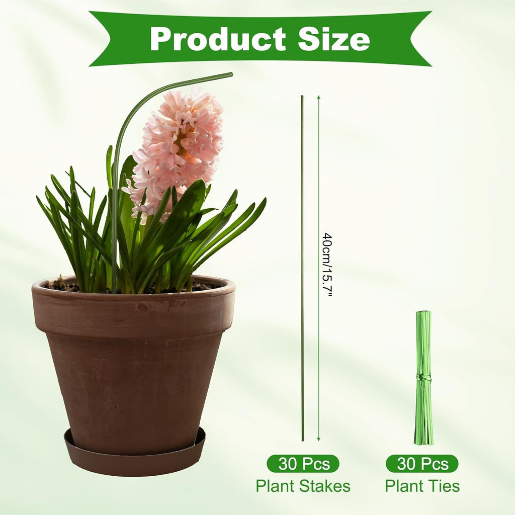 uxcell 30pcs Green Plant Support Stakes, 15.7" Bendable Garden Plant Sticks Plastic Single Stem Plants Support Stakes with Ties for Potted Plants Flowers Orchid Peony, Green