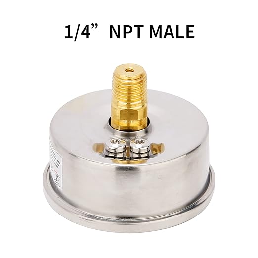MEASUREMAN 2-1/2inch Dial Size, Glycerin Filled Pressure Gauge, 0-100psi/kpa, 304 Stainless Steel Case, 1/4 Inch NPT Center Back Mount