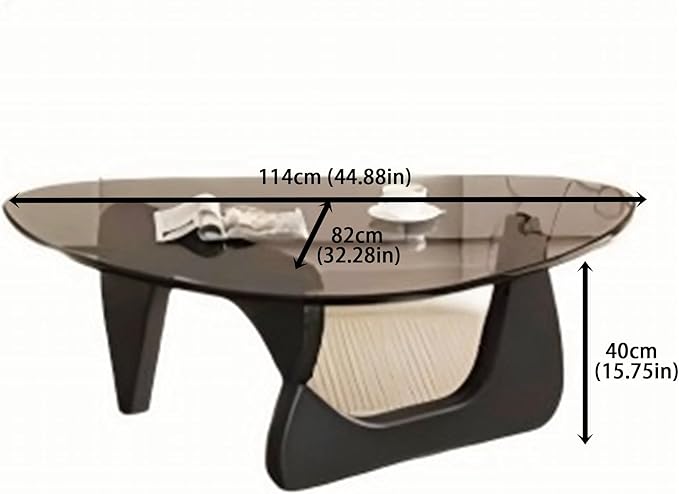 EASYSOUL Modern Glass Coffee Table, 44.88" D x 32.28" W x 15.75" H, Abstract Round Tea Tables for Living Room Home Office Industrial Cocktail Tables (Black-Gray Glass, 44.88")