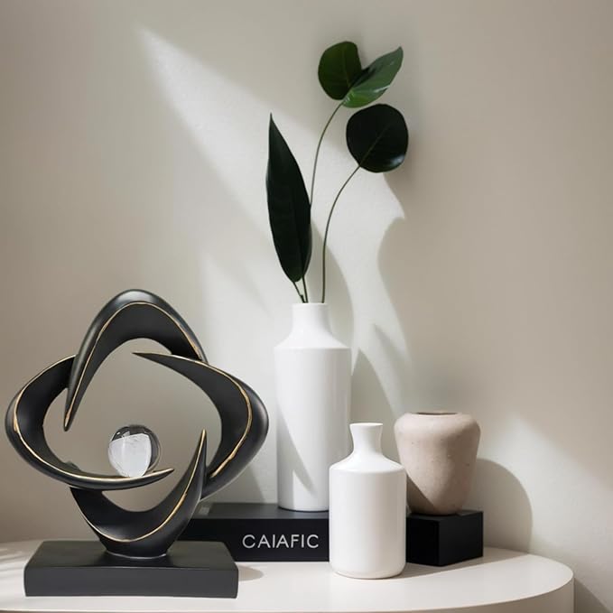 Modern Home Decor Abstract Decorative Sculpture Decorations for Living Room Dining Room Office, Resin Art Statues Coffee Table Bookshelf Decor Accents (Black)