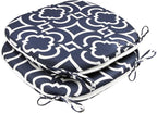 SleepMan Outdoor 17"x16" Chair Cushions with Ties Set of 2, Water Resistant All Weather U-Shape Seat Pads for Patio Garden Furniture Indoor Fade Resistant Patio Cushions (Blue Geo)