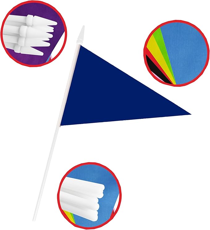 12 Pack Dark Blue Pennant Flags Small Mini Hand Held Solid Color Pennant On Sticks Flags with 12.6"Solid Pole & Spear Top,Party Events Celebration,School,Grand Opening,Kids Birthday,Sports Clubs,Flower Pot