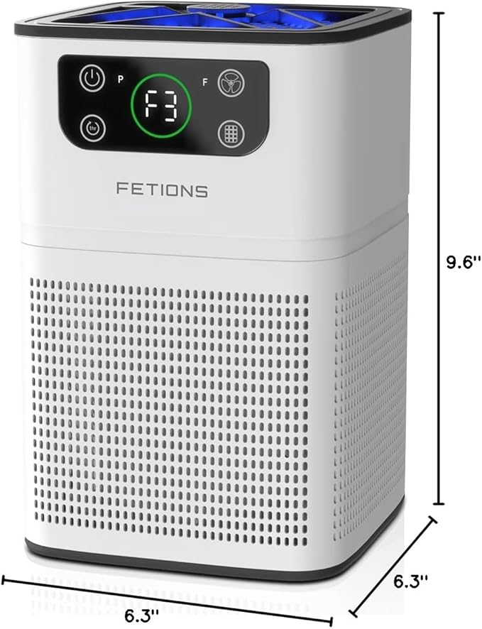 Air Purifiers for Bedroom Home, FETIONS Air Cleaner with Fragrance Sponge Sleep Mode 3-in-1 Filtration System, Compact with H13 HEPA Filter for Pet Dander Pollen Smoke Dust Odor, White,1 Pack