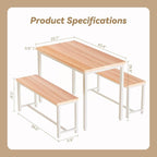 Recaceik Dining Table Set for 4 Kitchen Dining Room Set with 2 Dinner Benches, Farmhouse Breakfast Table for Apartment Small Space, Easy Assembly