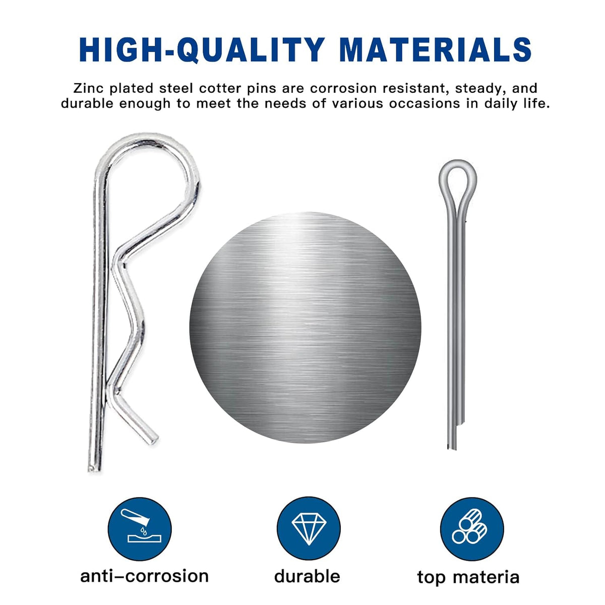 Boatsea 420Pcs Cotter Pin Assortment Kit R Clips Spring Retaining Hair Pins Assortment Kit, Including 6 Sizes 200PCS Cotter Pins and 6 Sizes 220PCS Hairpin Pins, Zinc-Plated