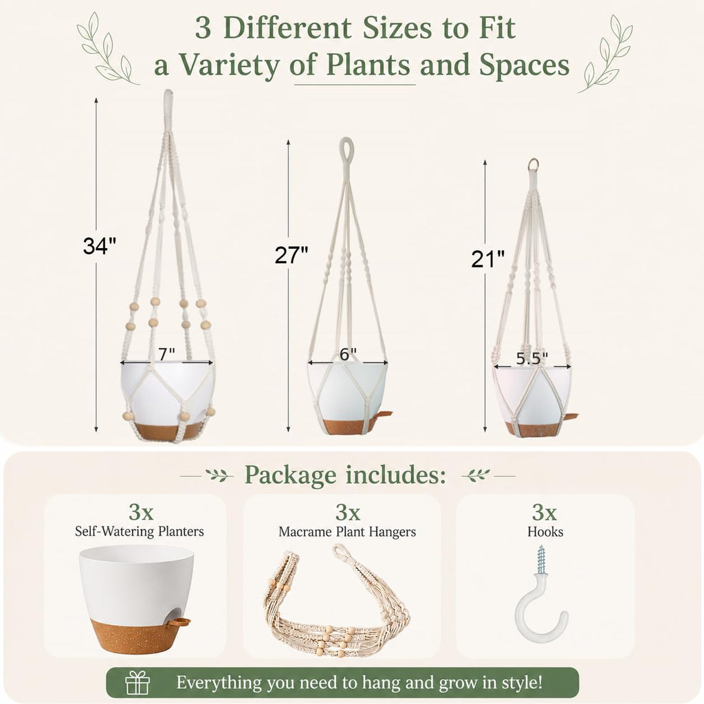 Bouqlife 3 Set Self Watering Hanging Planters for Indoor Plants