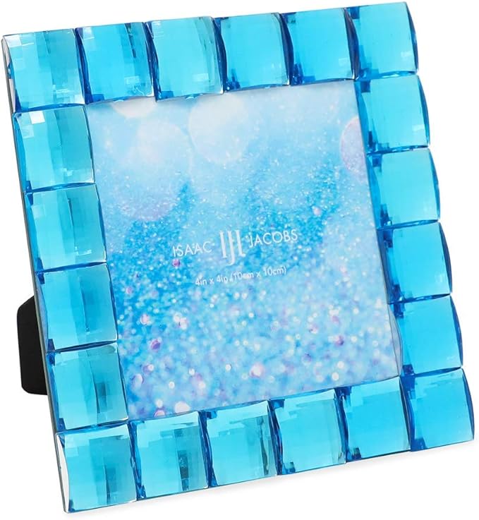 Isaac Jacobs Decorative Sparkling Turquoise Jewel Picture Frame, Photo Display & Home Décor (4x4, Turquoise)