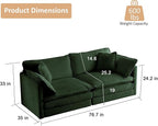 KIVENJAJA Chenille Loveseat Sofa, Oversized 2-Seater Small Cloud Couch, Modern Comfy Deep Seat Love Seat with 4 Pillows for Living Room Bedroom Office Apartment, 76.7”W, Green